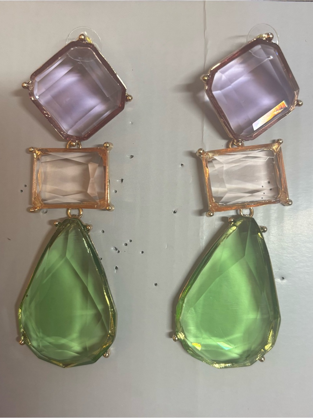 Multi-Color Gemstone Drop Earrings - Green, Lavender & Champagne